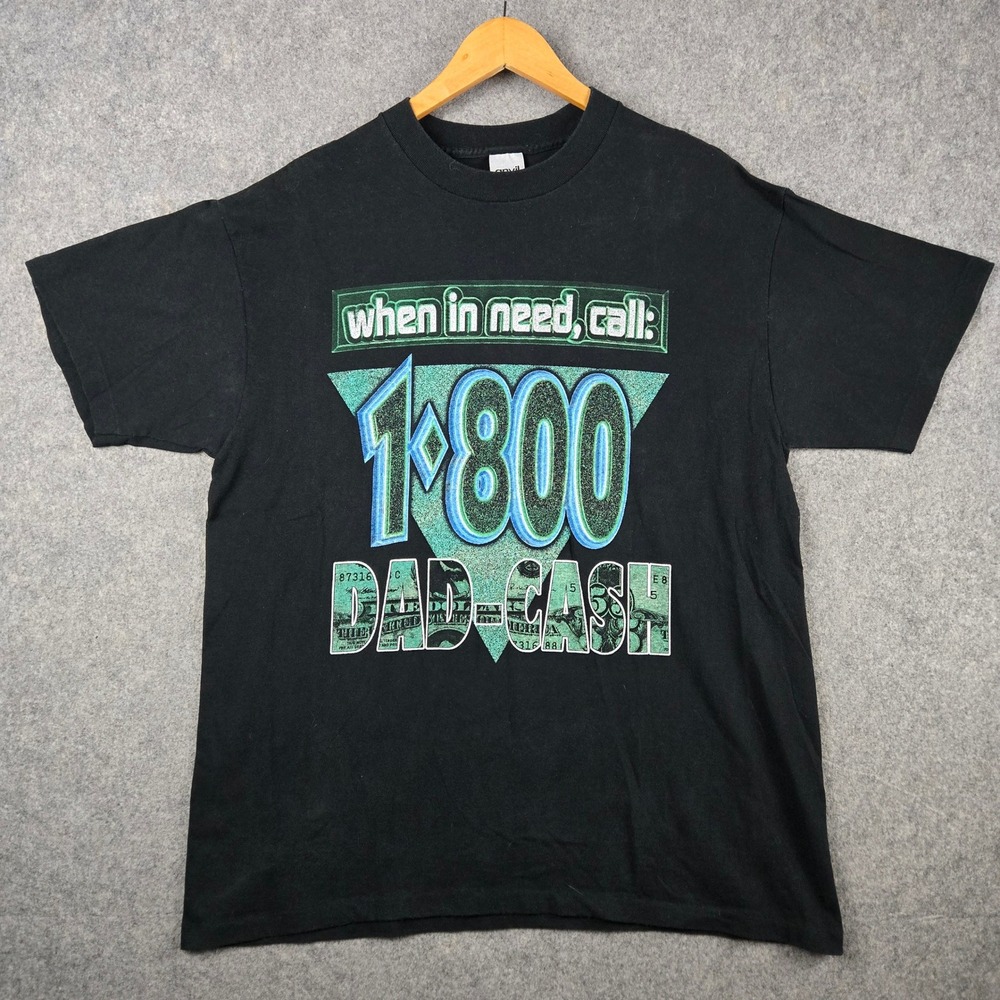 Vintage 1800 Dad Cash T-Shirt Mens XL Black‎ Graphic 90s Anvil Made in USA